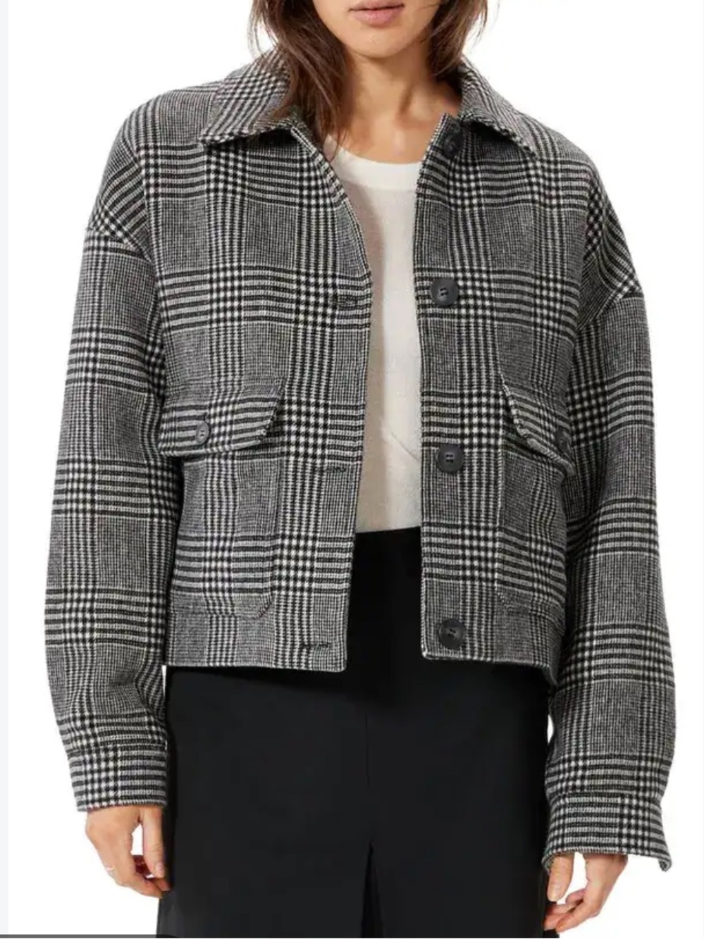Sophie Rue Black and White Houndstooth Watson Boxy Wool Blend Boxy Jacket Size S